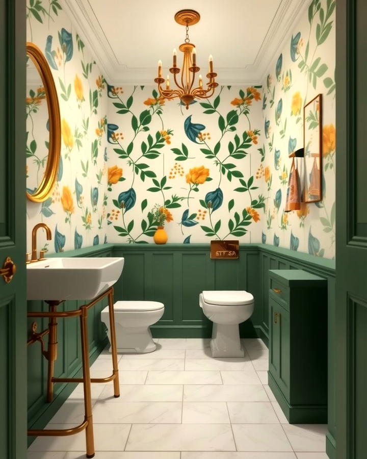 Green and Gold Wallpaper Accents