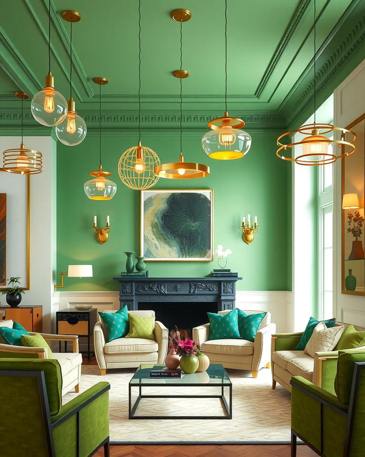 Green and Gold with Contemporary Lighting