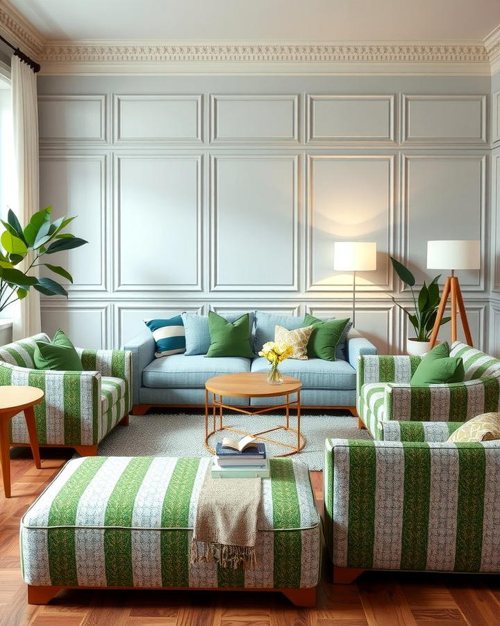 Green and Grey Striped Upholstery