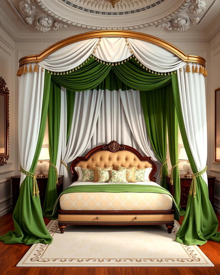 Green and White Canopy Beds