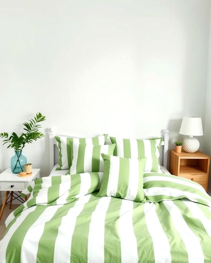 Green and White Striped Bedding