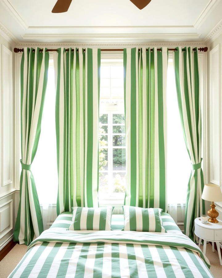 Green and White Striped Curtains