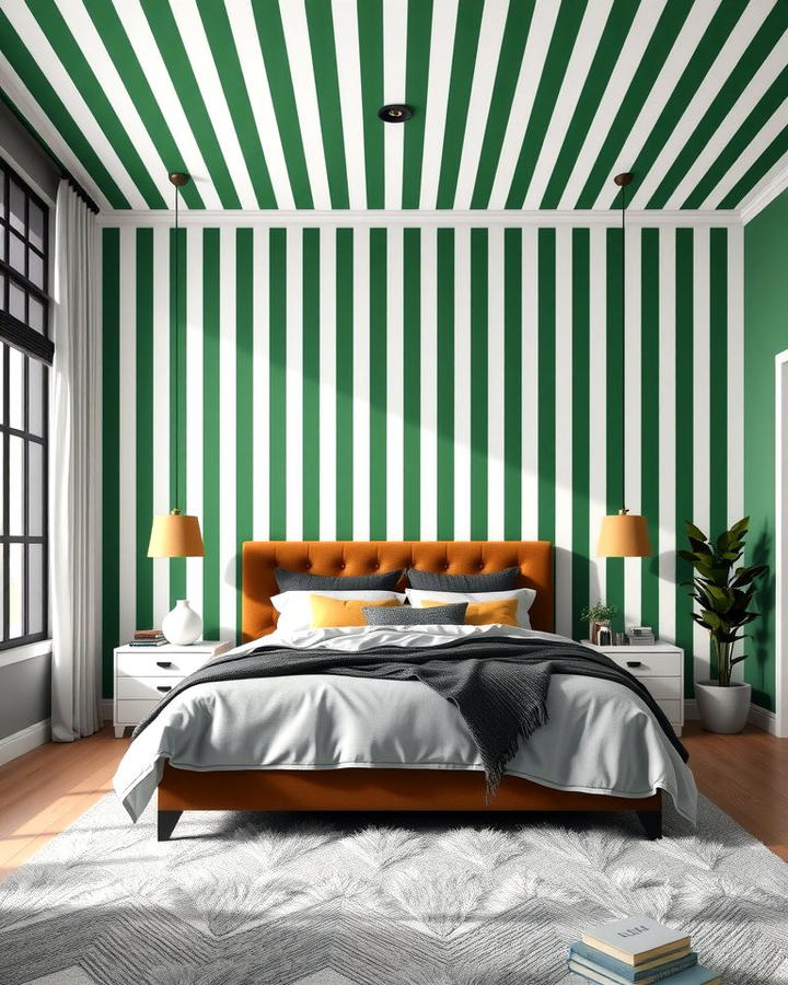 Green and White Striped Wallpaper