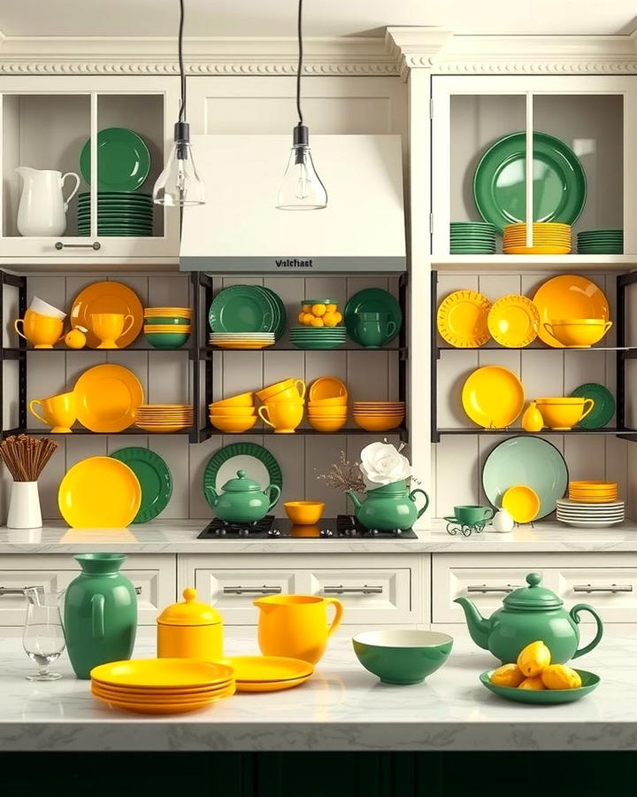 Green and Yellow Dishware Display