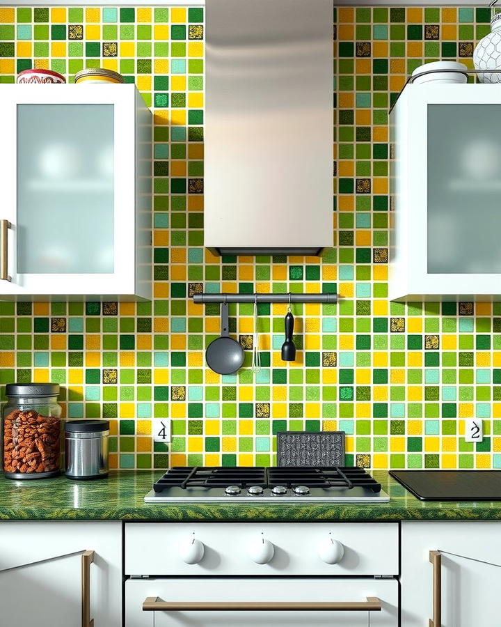 Green and Yellow Mosaic Backsplash