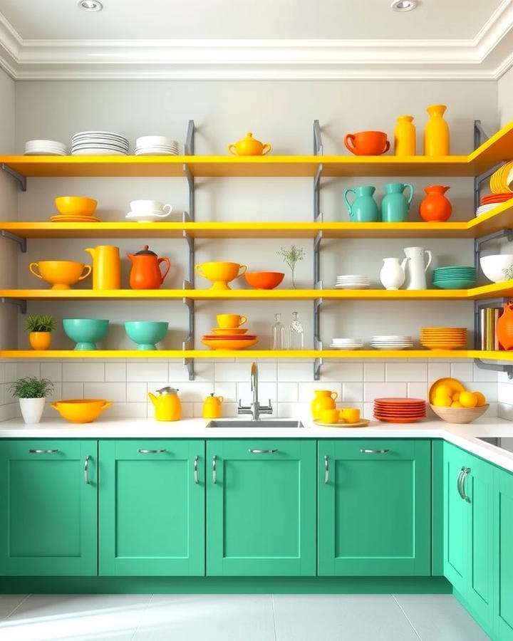 Green and Yellow Open Shelving