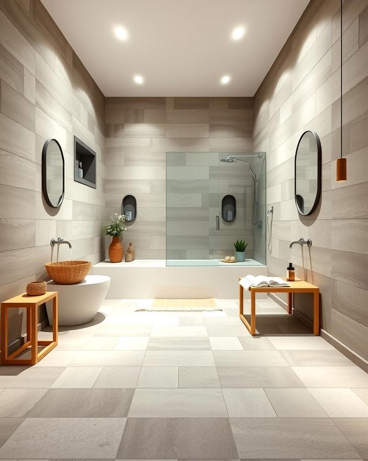 Greige Tiles for a Modern Bathroom