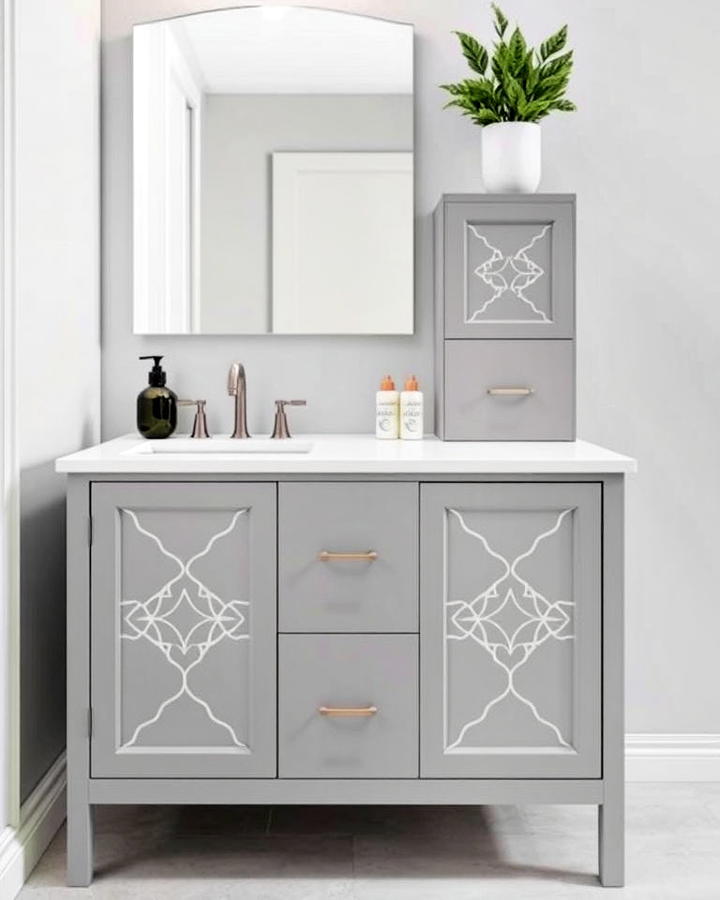 Grey Bathroom Vanity With Geometric Pattern