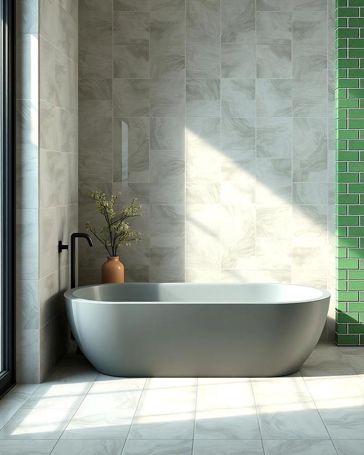 Grey Bathtub with Green Tiles