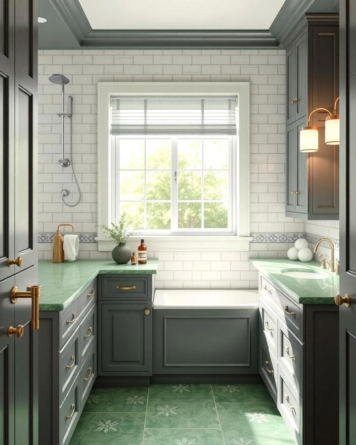 Grey Cabinets with Green Countertops