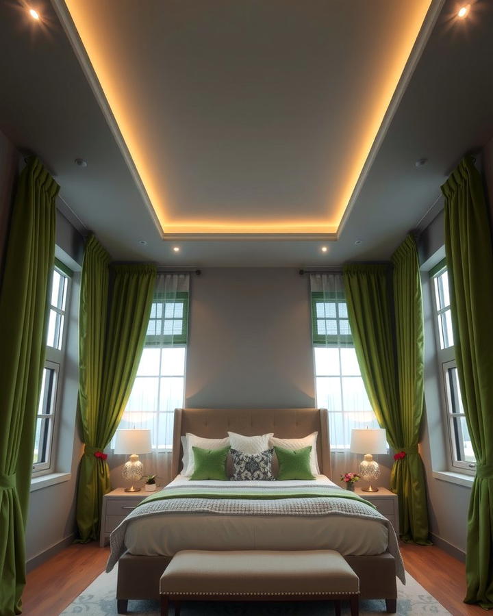 Grey Ceiling with Green Accents