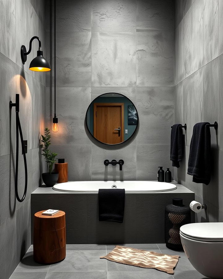 Grey Cement Walls with Black Accents