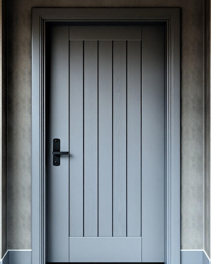 Grey Front Door With Vertical Wood Grain Texture