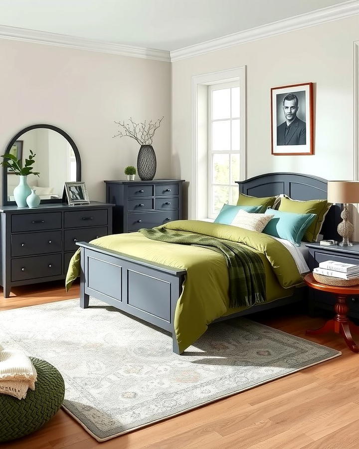 Grey Furniture with Green Bedding