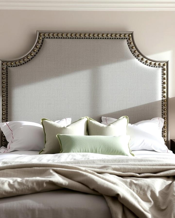 Grey Headboard with Nailhead Trim Accents