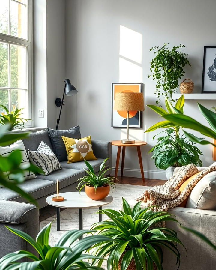 Grey Living Room with Greenery