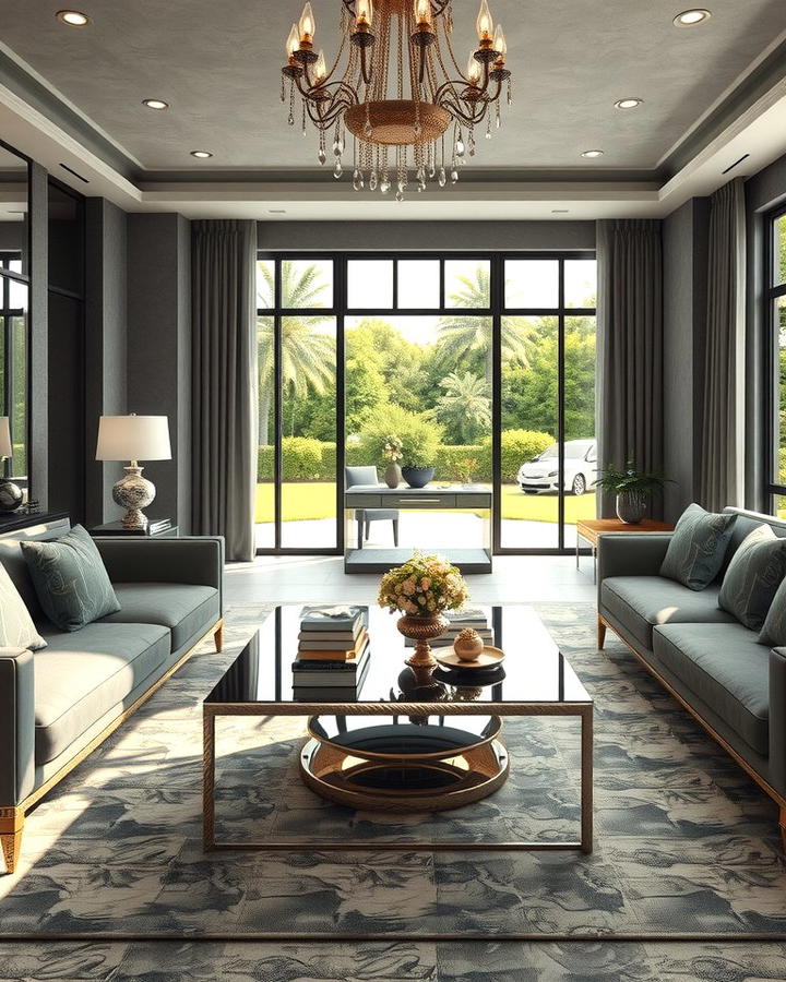 Grey Living Room with Metallic Accents