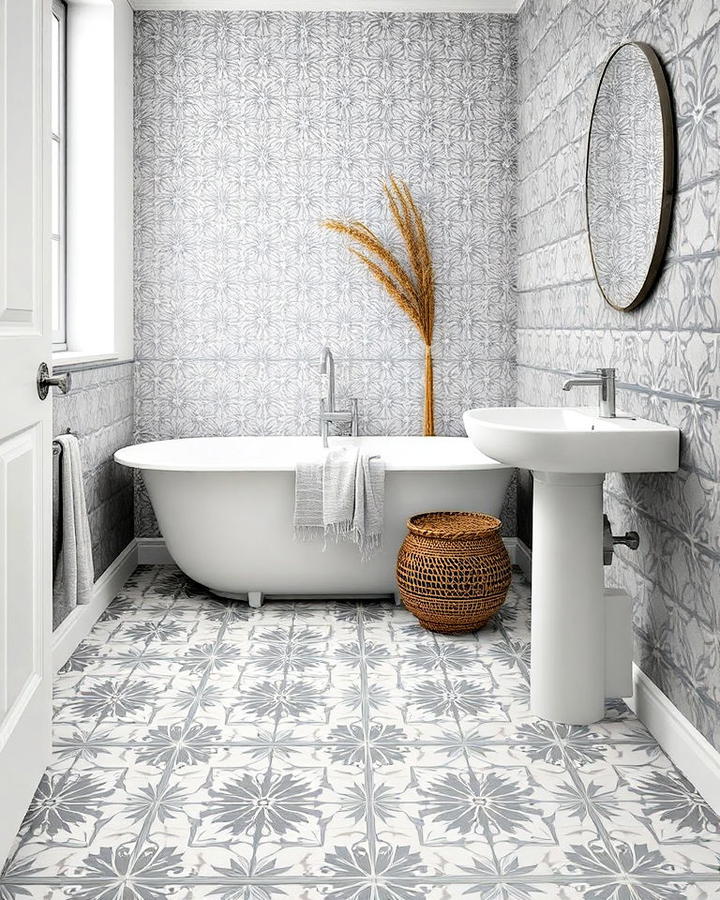 Grey Patterned Floor Tiles Bathroom