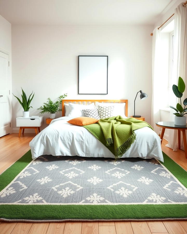 Grey Rug with Green Accents