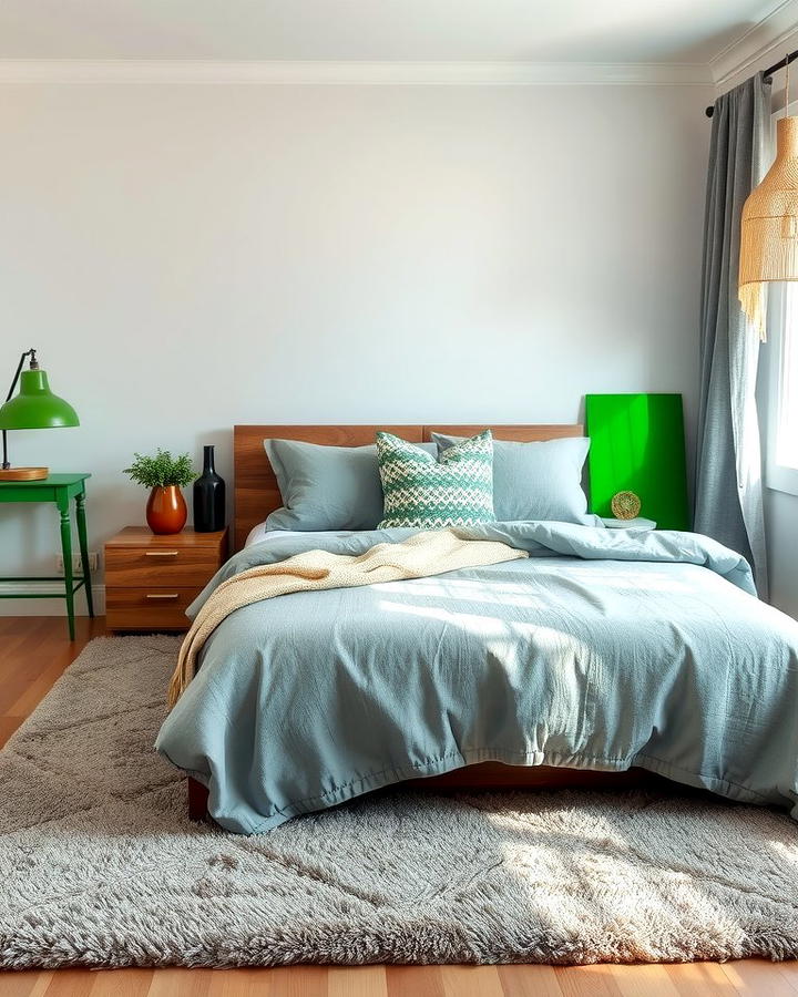 Grey Rug with Green Accessories