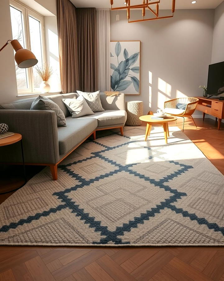 Grey Sectional with Patterned Rugs