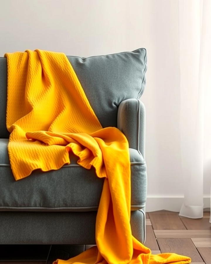 Grey Sofa with Yellow Throw Blanket