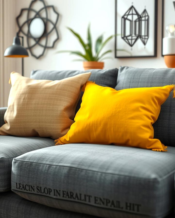 Grey Sofa with Yellow Throw Pillows