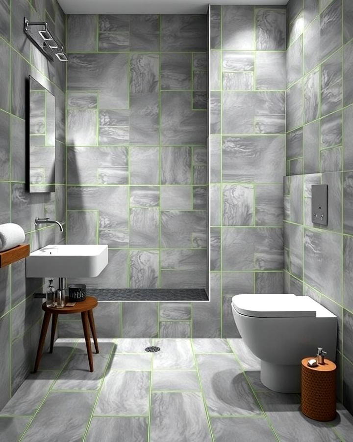 Grey Tiles with Green Grout