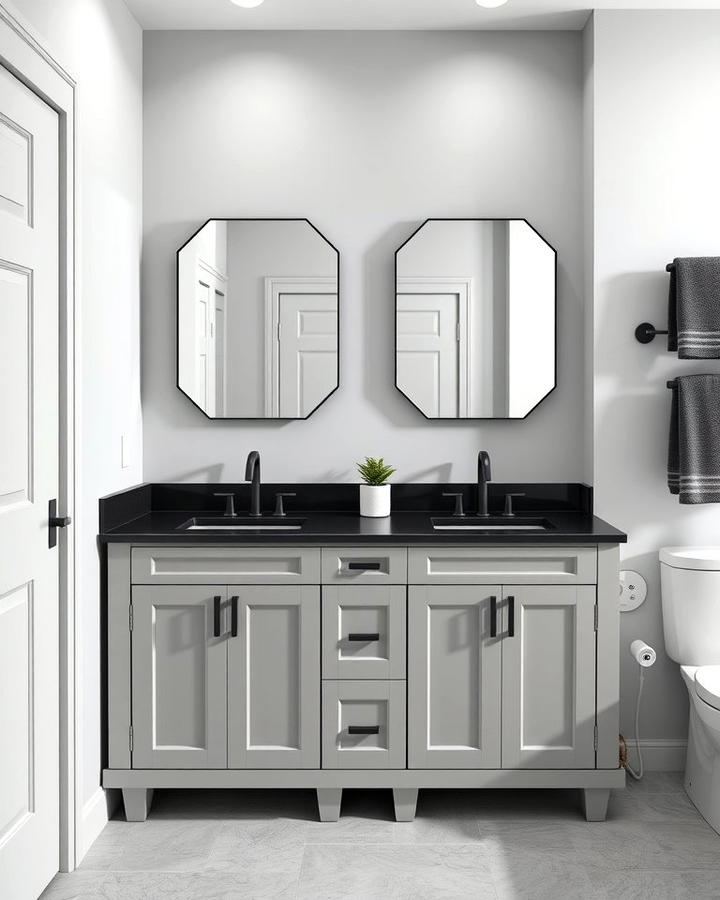 Grey Vanity with Black Countertop