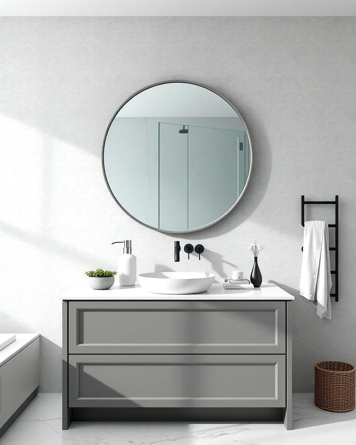 Grey Vanity with Circular Mirror