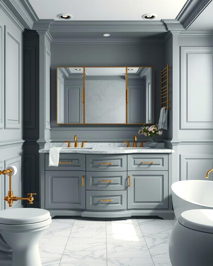 Grey Vanity with Gold Accents