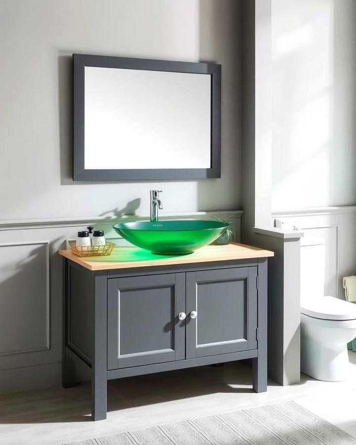 Grey Vanity with Green Sink