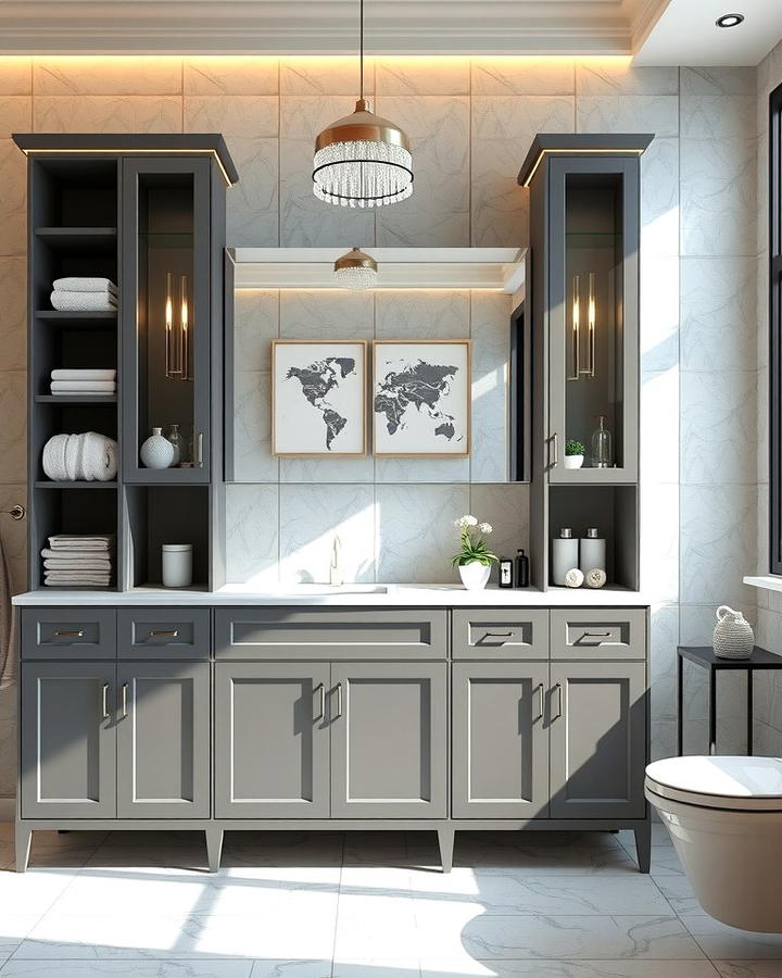 Grey Vanity with Open Shelving 2