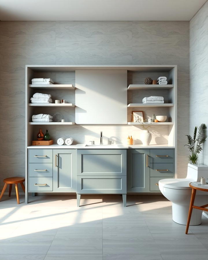 Grey Vanity with Open Shelving