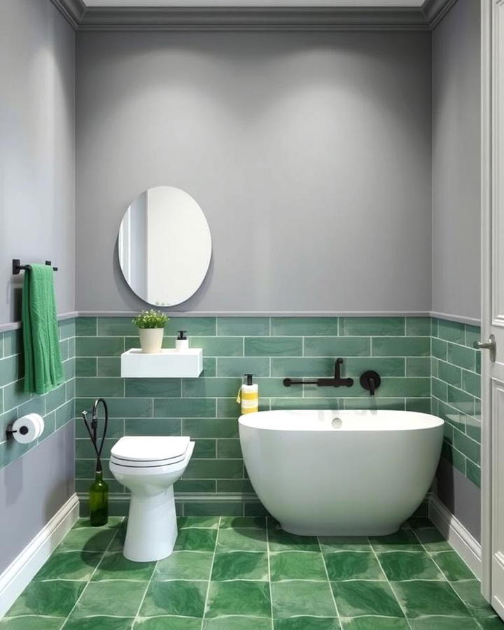 Grey Walls with Green Floor Tiles