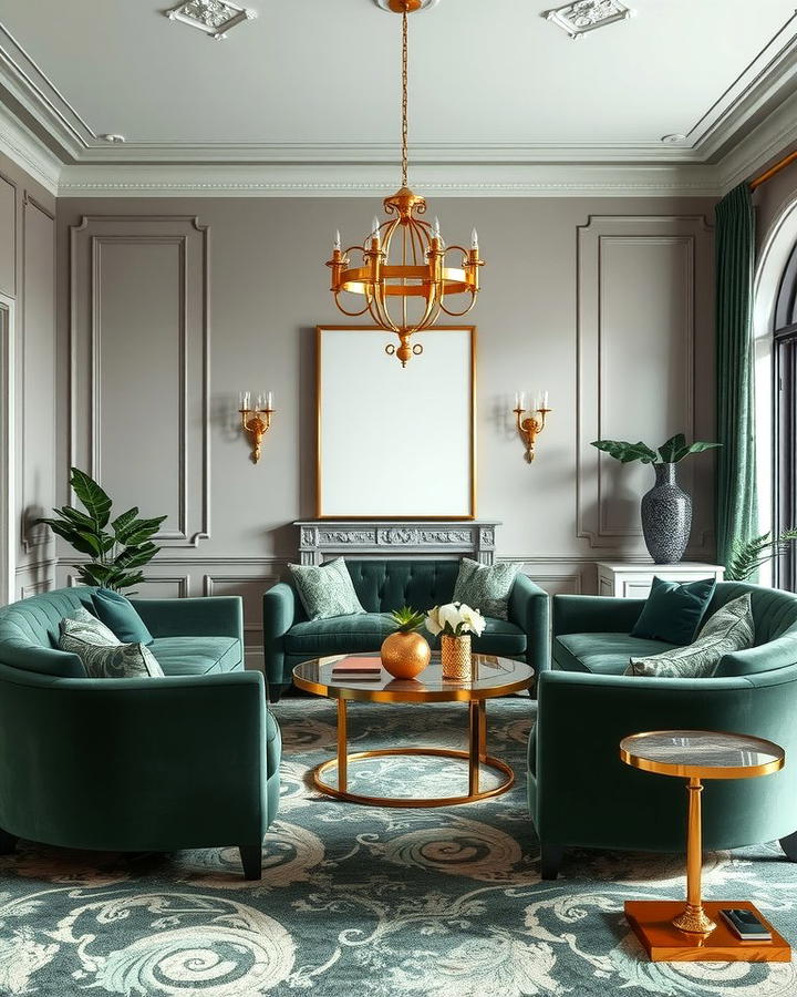 Grey Walls with Green Velvet Furniture