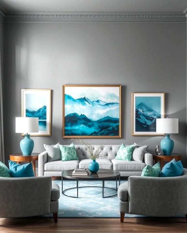 Grey Walls with Teal Artwork