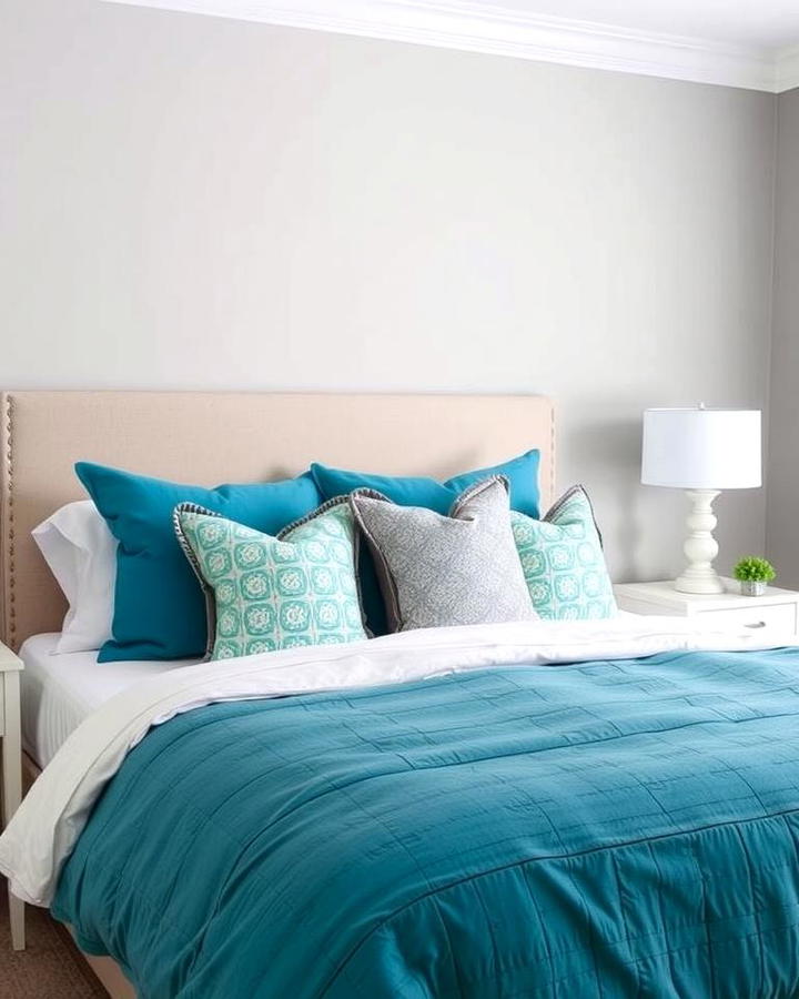 Grey Walls with Teal Bedding