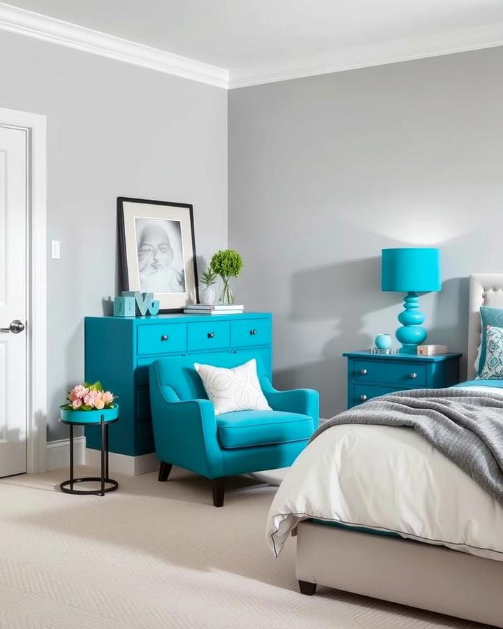 Grey Walls with Teal Furniture