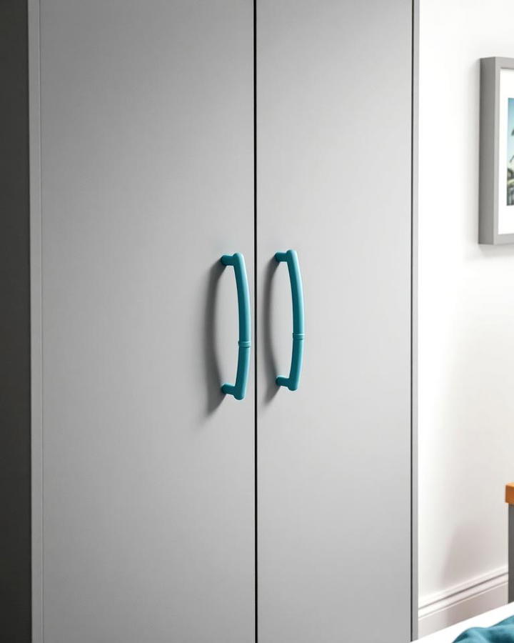 Grey Wardrobe with Teal Handles