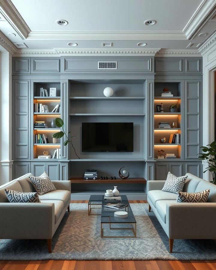 Grey and White Built In Shelving