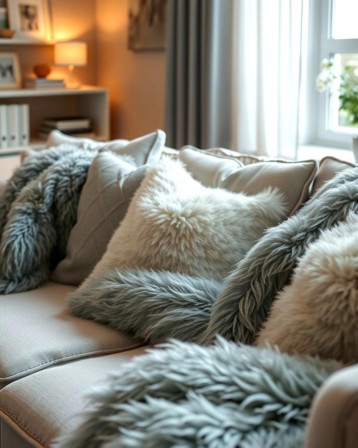 Grey and White Faux Fur Accents