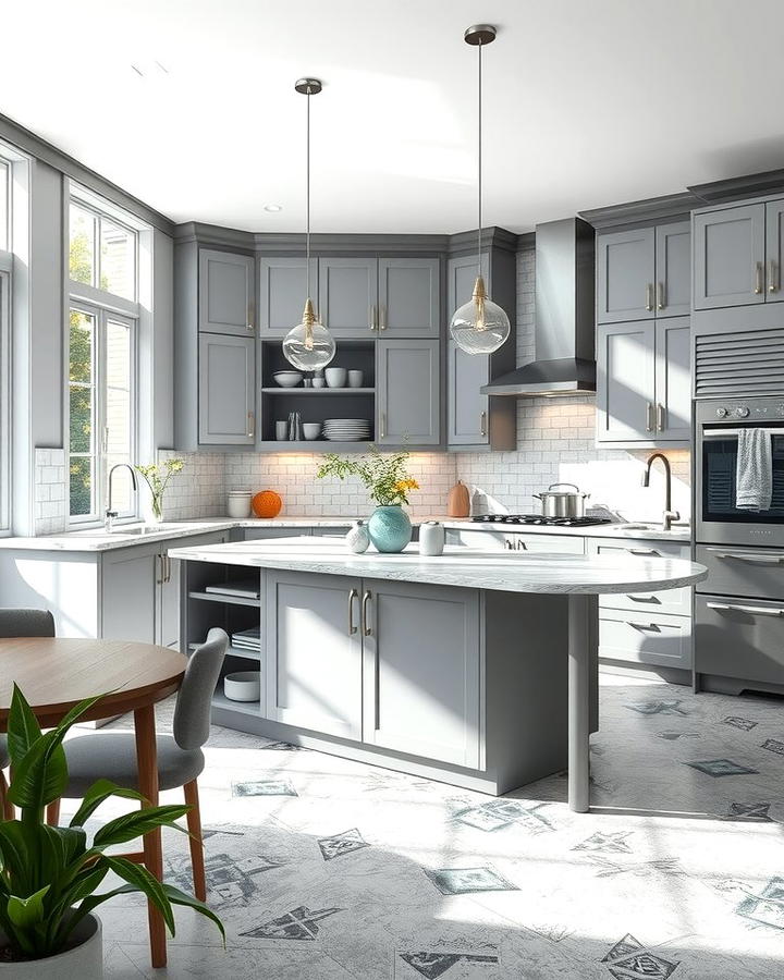 Grey and White Kitchen Island