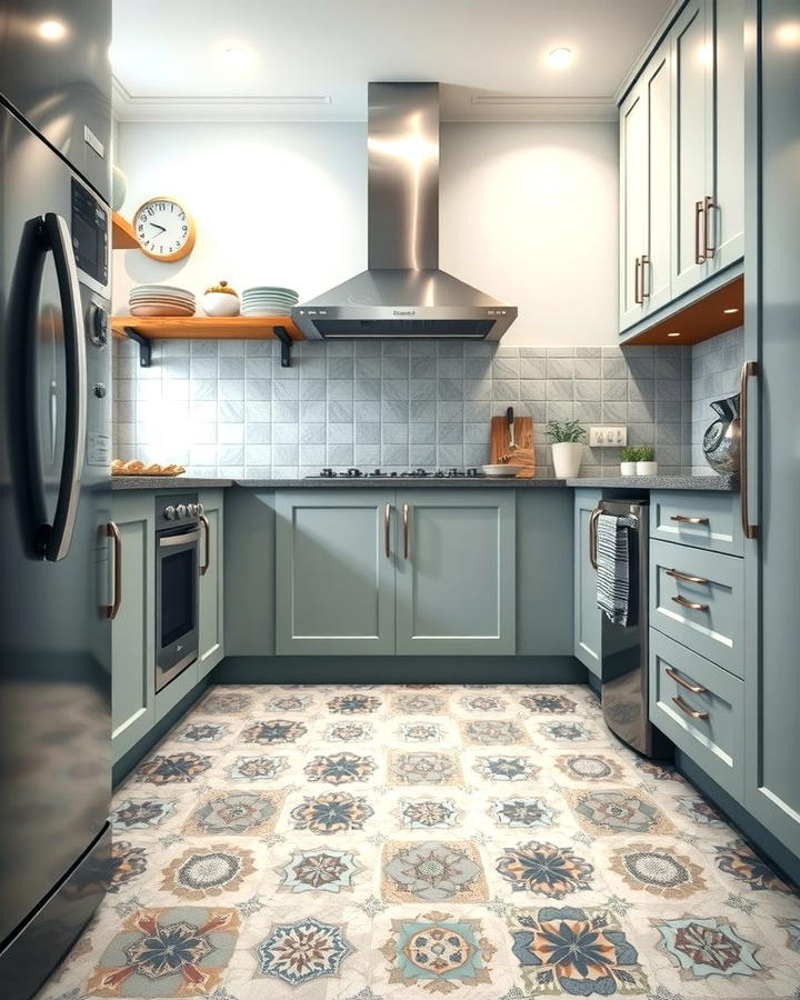 Grey and White Patterned Floor Tiles