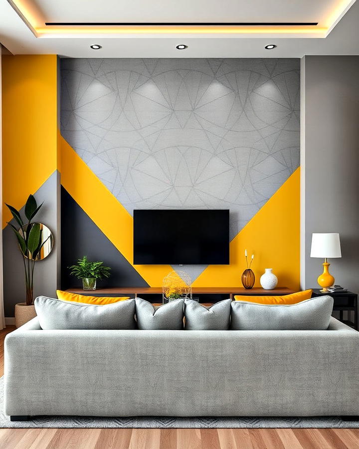 Grey and Yellow Accent Wall Living Room