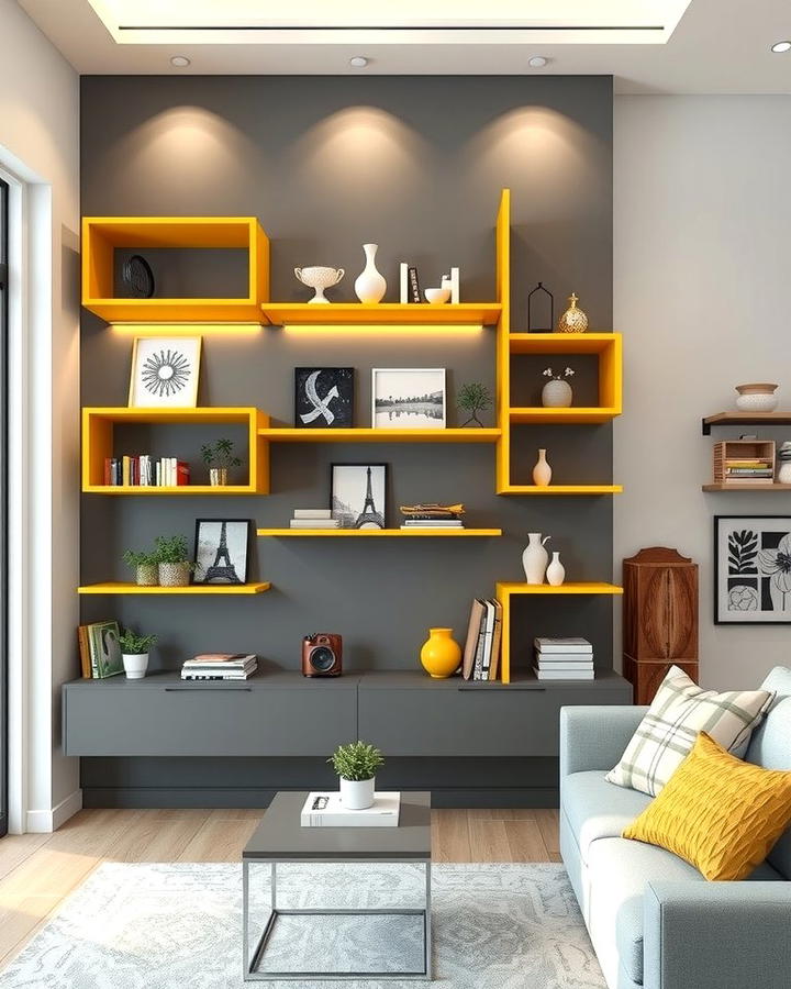 Grey and Yellow Wall Shelves