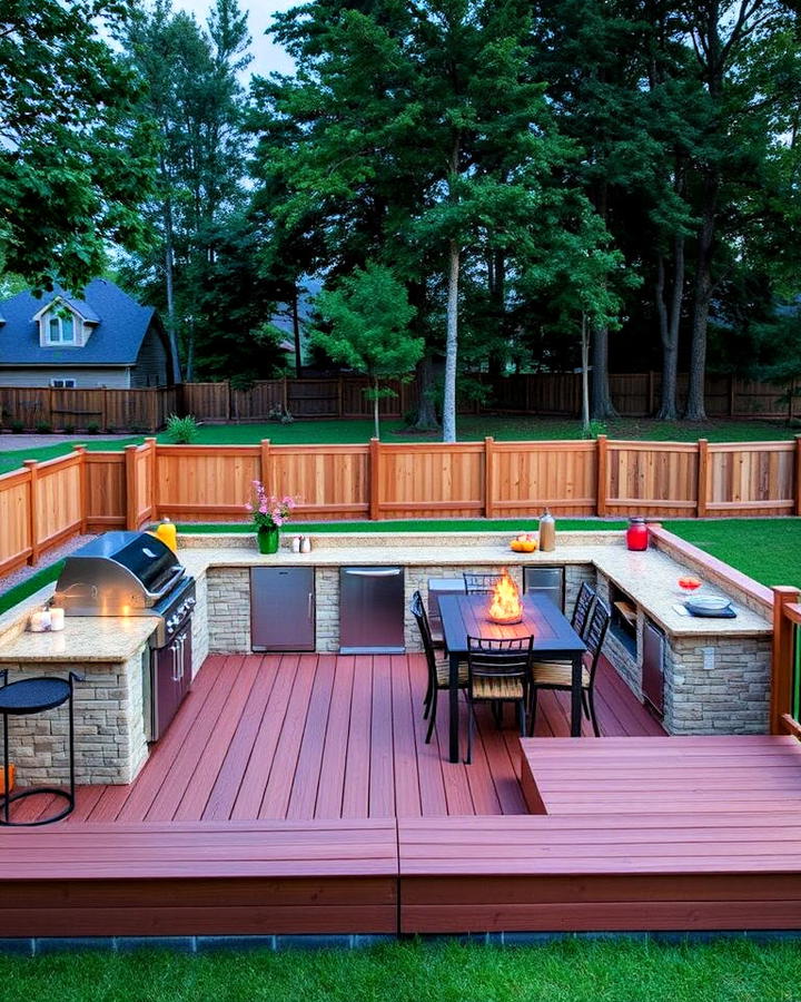 Ground Deck With Outdoor Kitchen