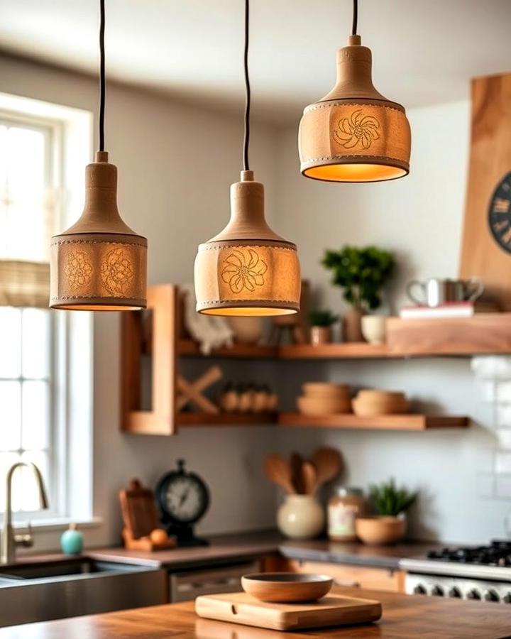 Hanging Clay Pendant Lights for Earthy Kitchen