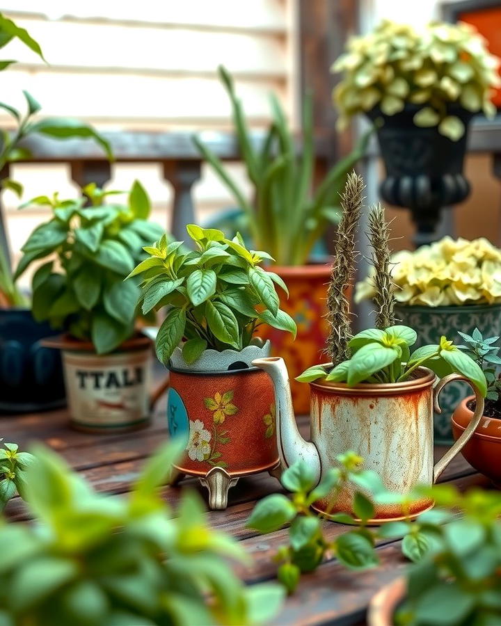 Herb Gardens in Vintage Containers