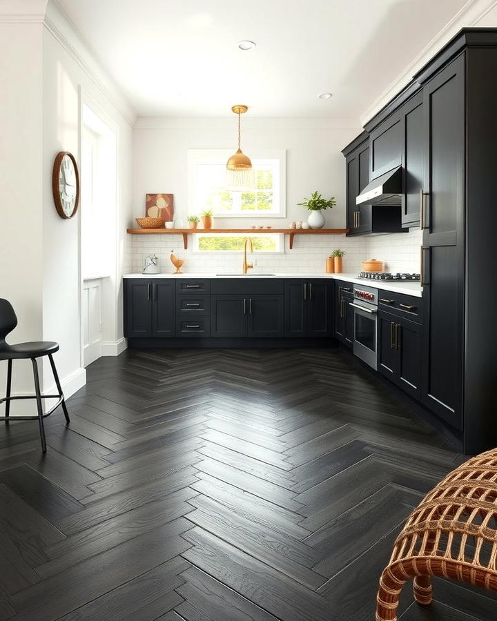 Herringbone Black Wood Floors for a Sophisticated Style